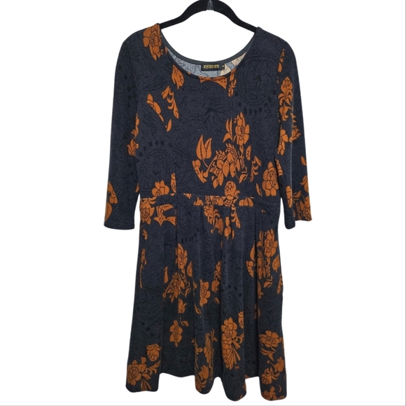 Reborn Dresses & Skirts - Reborn Fall Boho Floral 3/4 Sleeve Sweater Mini Dress With Pockets Size S